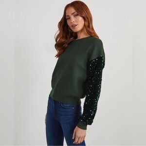Vici Forest Green Sweater with Sequin Sleeves